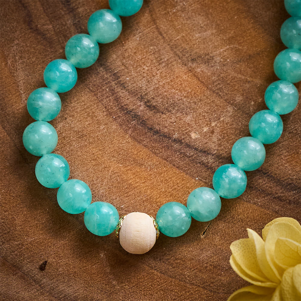 SolaceBeads Turquoise Natural Stone Beaded Bracelet with Wood Accents &amp; Gold Marian Medal - image 4
