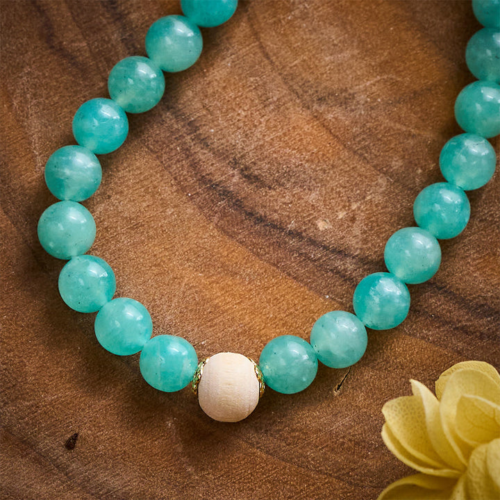 SolaceBeads Turquoise Natural Stone Beaded Bracelet with Wood Accents &amp; Gold Marian Medal - image 4