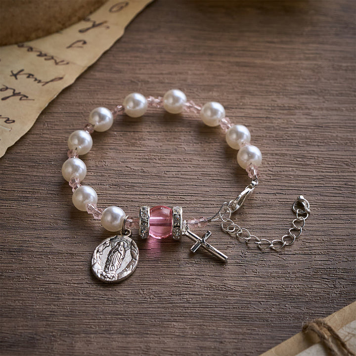 Solacebeads Lustrous Bead Bracelet: Rose-tinted Devotion With Miraculous Medal &amp; Cross - image 6