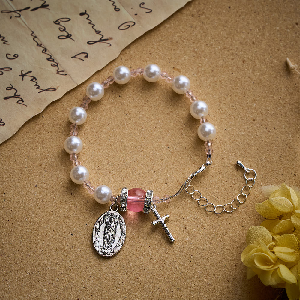 Solacebeads Lustrous Bead Bracelet: Rose-tinted Devotion With Miraculous Medal &amp; Cross - image 4
