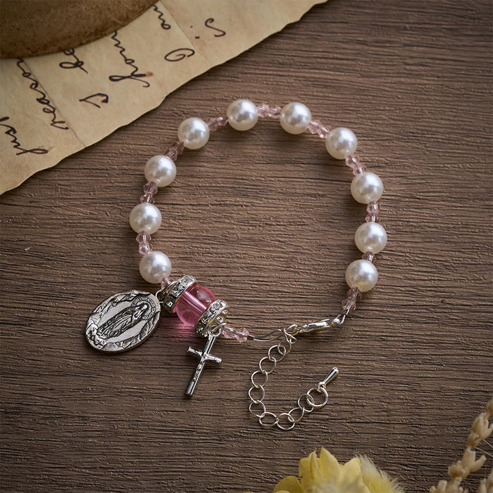 Solacebeads Lustrous Bead Bracelet: Rose-tinted Devotion With Miraculous Medal &amp; Cross - image 5