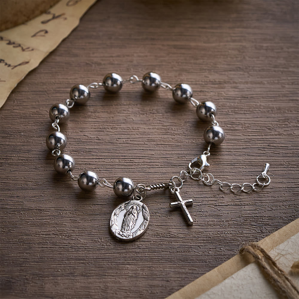 Solacebeads Steel Tone Alloy Bracelet With Miraculous Medal & Cross: Urban Faith And Strength - Steel-Toned - image 0
