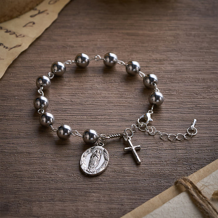 Solacebeads Steel Tone Alloy Bracelet With Miraculous Medal &amp; Cross: Urban Faith And Strength - Steel-Toned - image 0