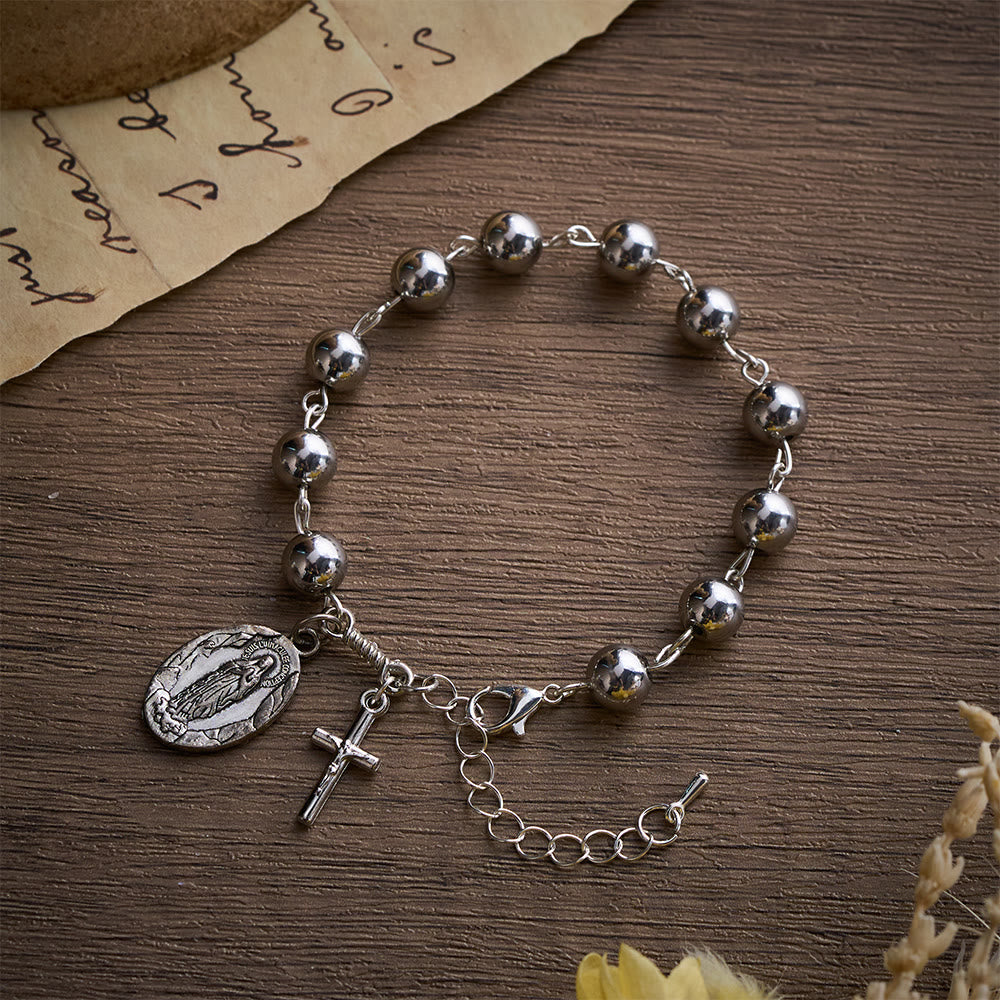 Solacebeads Steel Tone Alloy Bracelet With Miraculous Medal &amp; Cross: Urban Faith And Strength - image 5