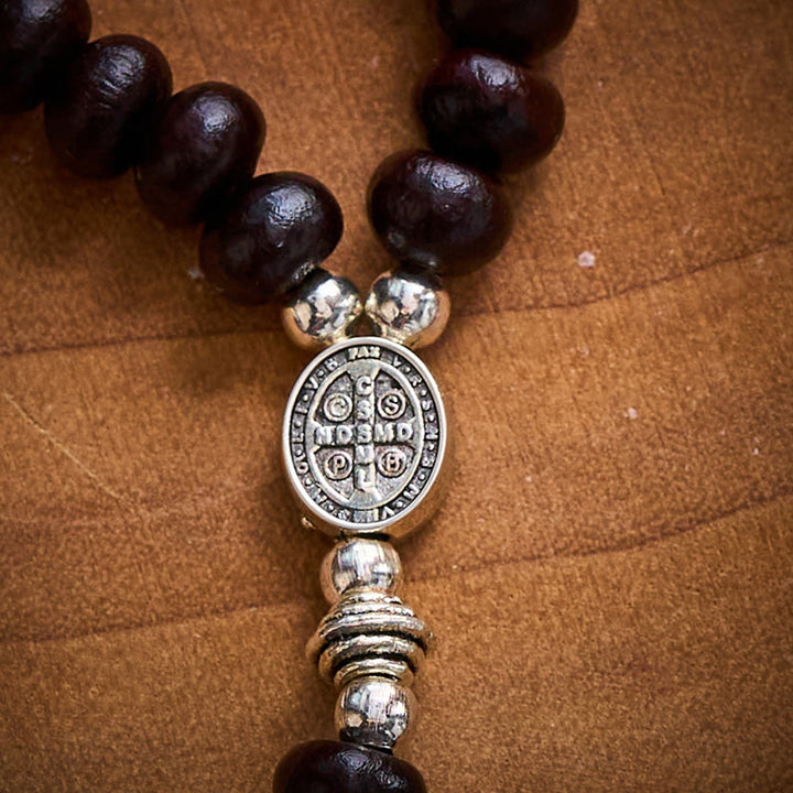 SolaceBeads Dark Brown Bodhi Seed Beaded Bracelet with St. Benedict Medal &amp; Magnetic Closure - image 5