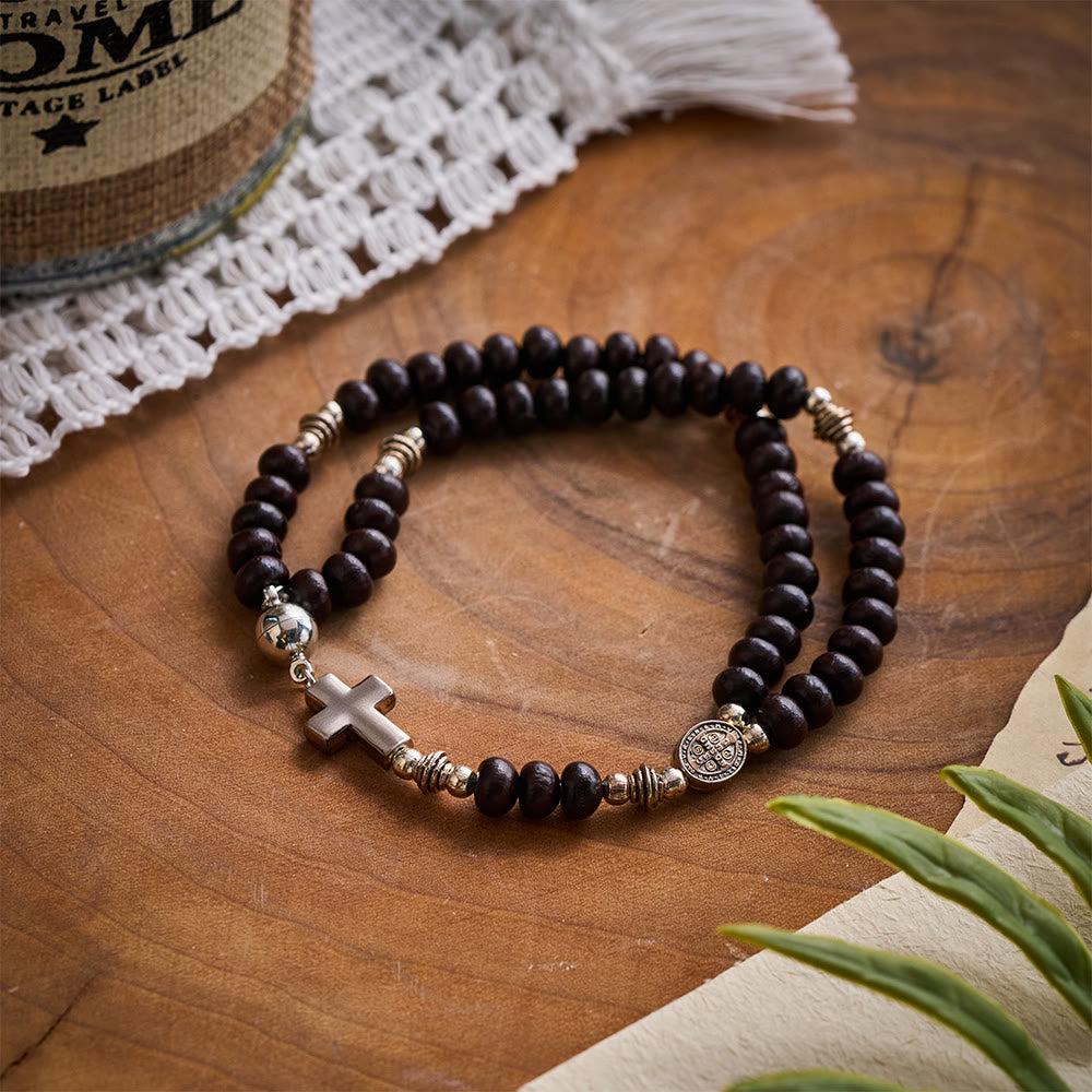 SolaceBeads Dark Brown Bodhi Seed Beaded Bracelet with St. Benedict Medal &amp; Magnetic Closure - image 3