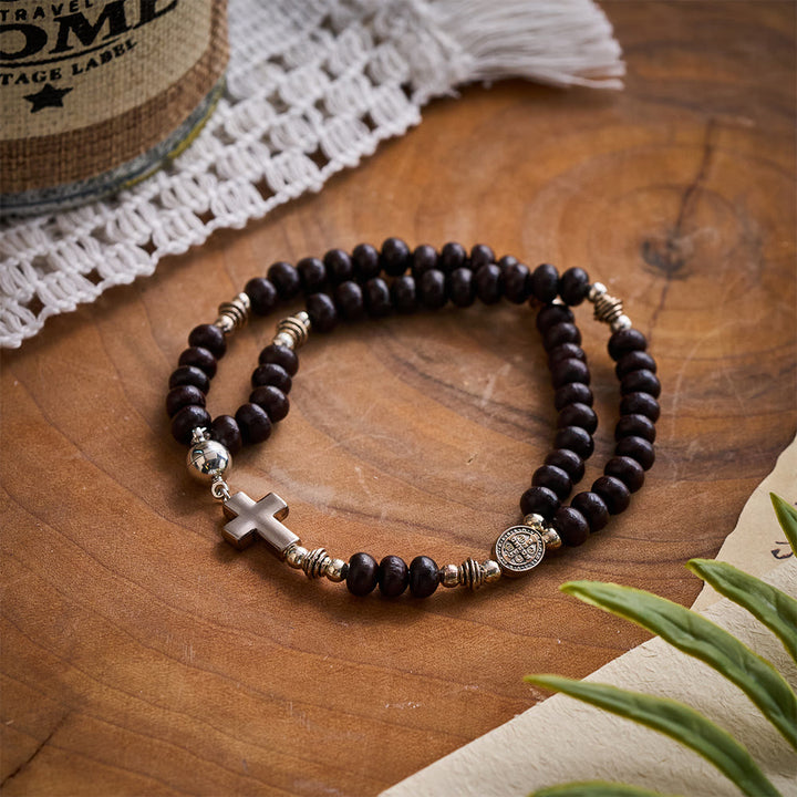 SolaceBeads Dark Brown Bodhi Seed Beaded Bracelet with St. Benedict Medal &amp; Magnetic Closure - image 3