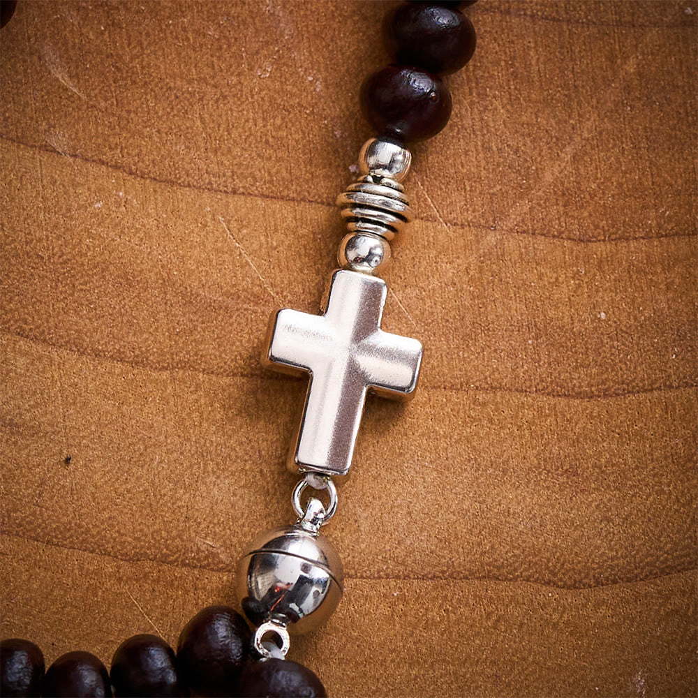 SolaceBeads Dark Brown Bodhi Seed Beaded Bracelet with St. Benedict Medal &amp; Magnetic Closure - image 6