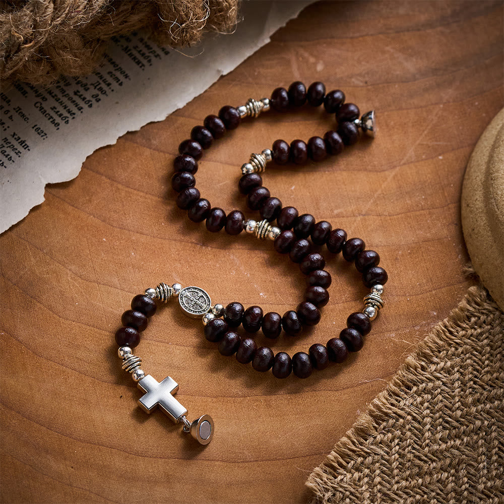 SolaceBeads Dark Brown Bodhi Seed Beaded Bracelet with St. Benedict Medal &amp; Magnetic Closure - image 2