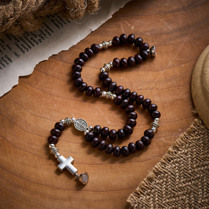 SolaceBeads Dark Brown Bodhi Seed Beaded Bracelet with St. Benedict Medal &amp; Magnetic Closure - image 2