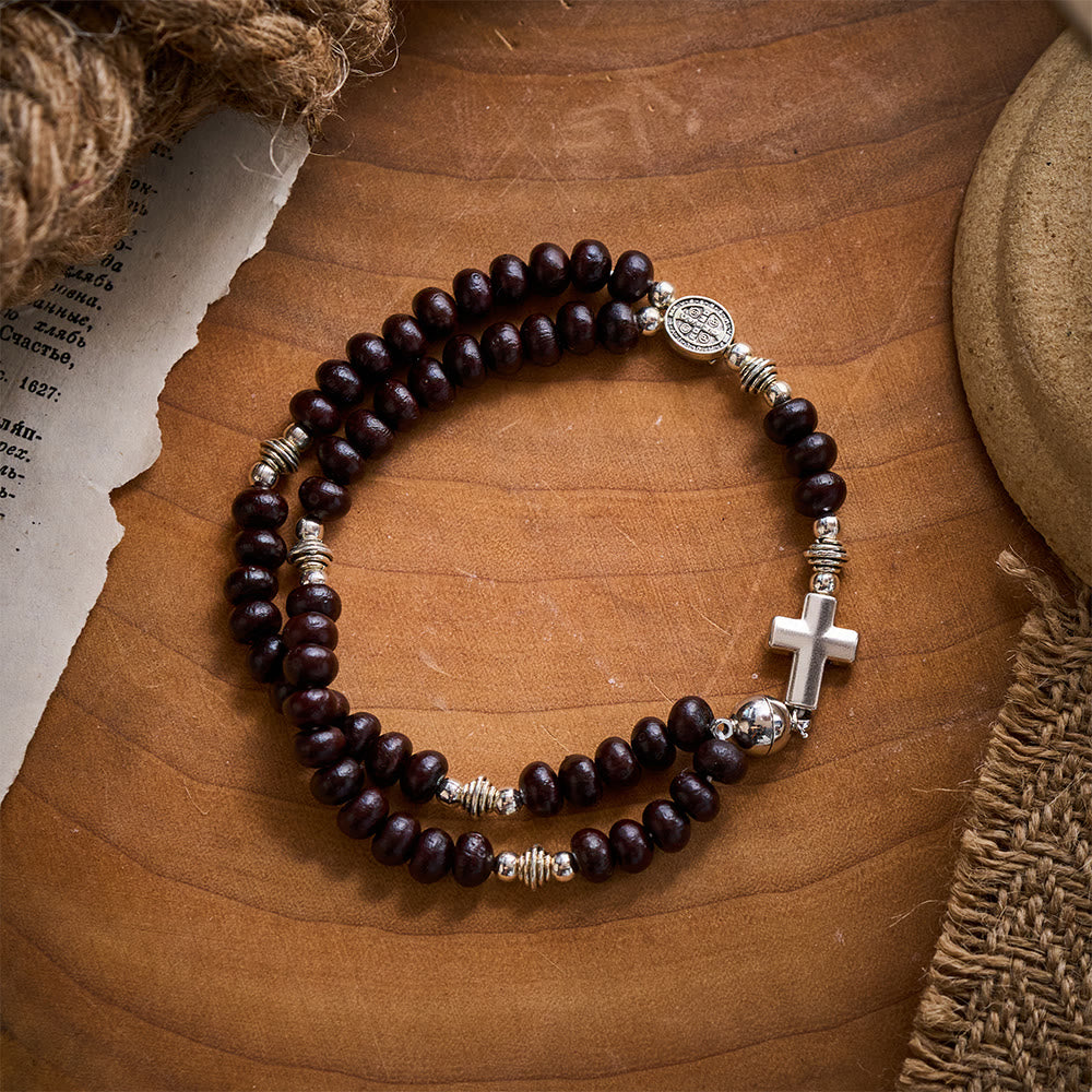 SolaceBeads Dark Brown Bodhi Seed Beaded Bracelet with St. Benedict Medal &amp; Magnetic Closure - image 9