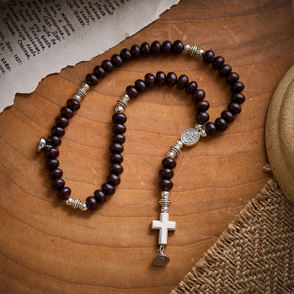 SolaceBeads Dark Brown Bodhi Seed Beaded Bracelet with St. Benedict Medal &amp; Magnetic Closure - image 8