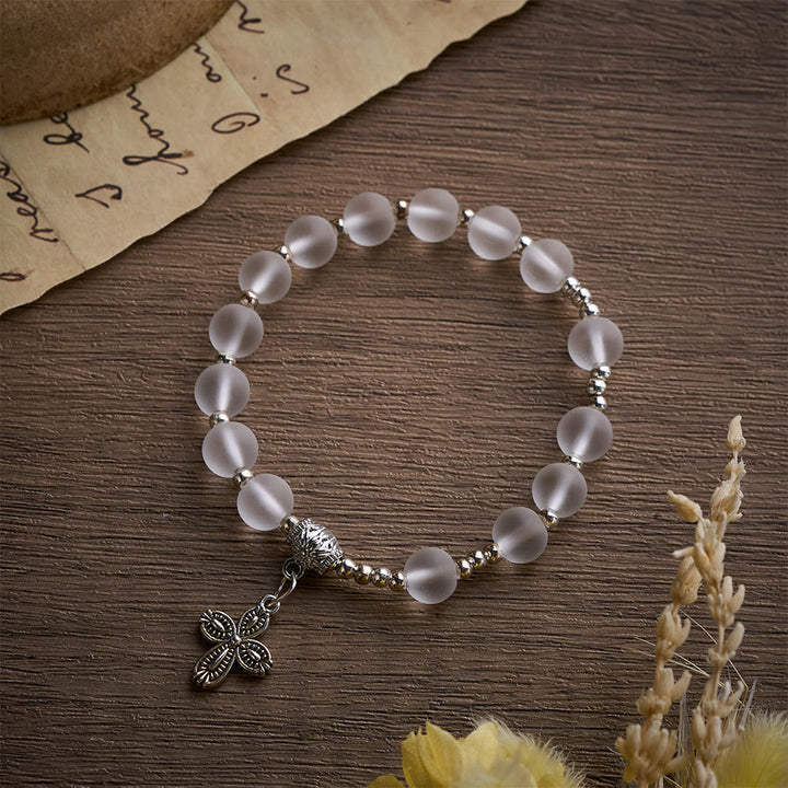 Solacebeads Frosted White Bead Bracelet: Sacred Clarity With Ornate Spacer &amp; Cross - image 5