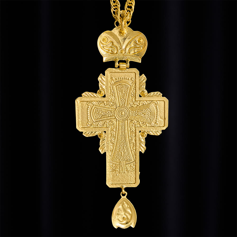 SolaceBeads Golden Ornate Pectoral Cross: Sacred Icon Crucifix with Gold Tone &amp; Red Crystal Accents - image 6