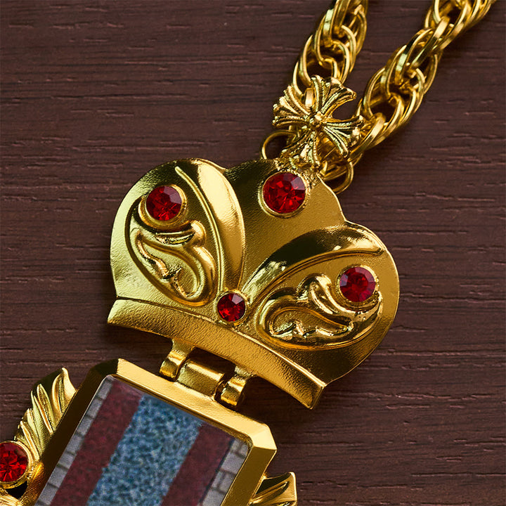 SolaceBeads Golden Ornate Pectoral Cross: Sacred Icon Crucifix with Gold Tone &amp; Red Crystal Accents - image 1