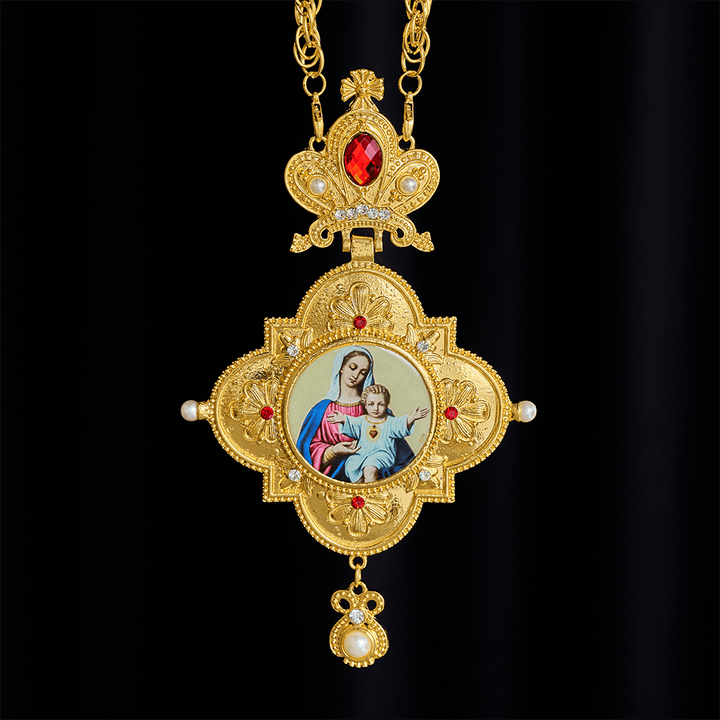 Solacebeads Golden Marian Pectoral Cross With Jewel Accents: Devotion Of The Sacred Heart - image 4