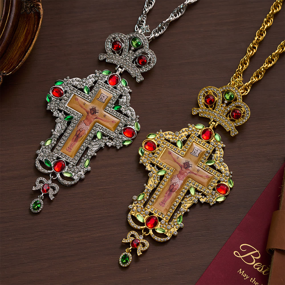 SolaceBeads Pectoral Cross: Ornate Gem-Encrusted Gold & Silver Pendant - image 0