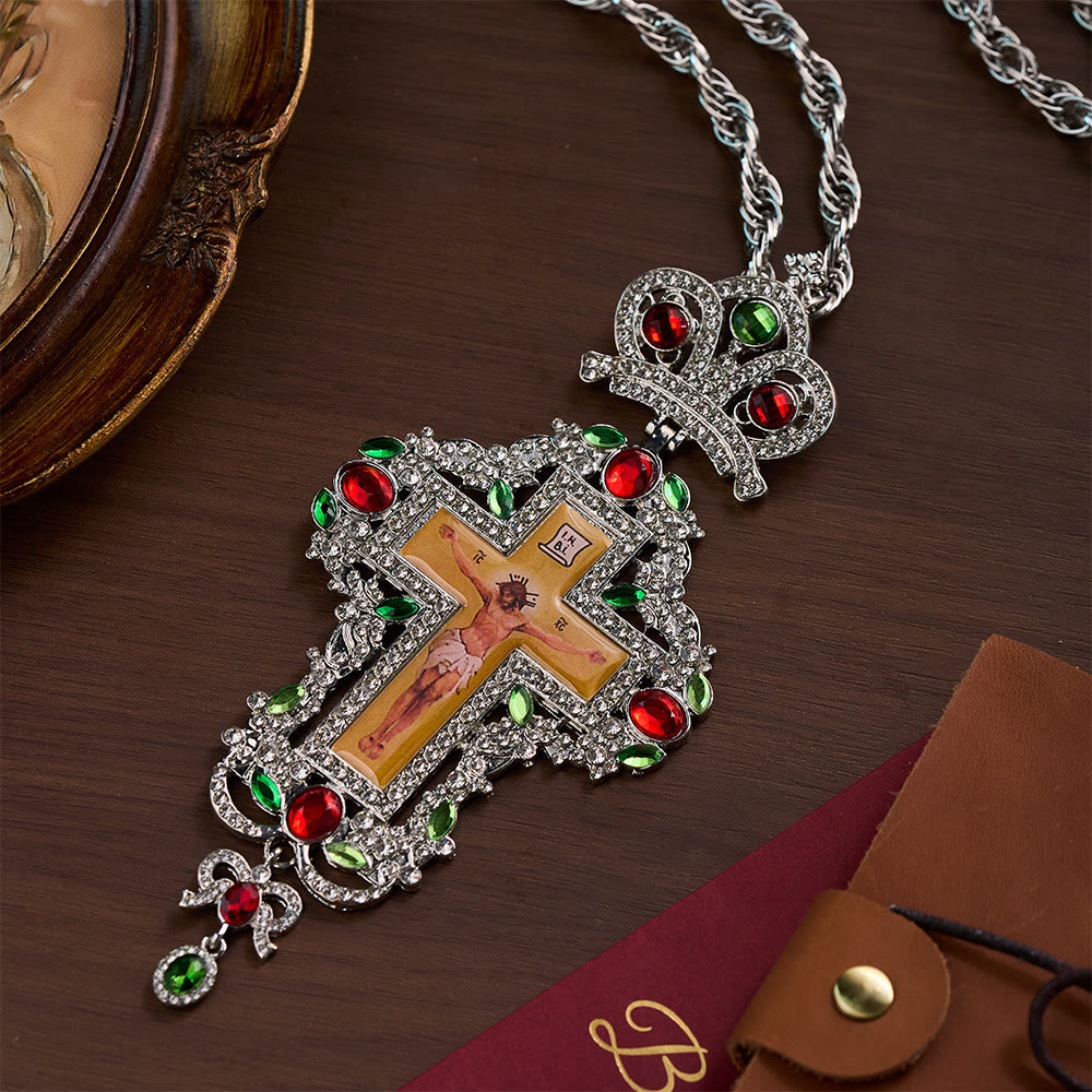 SolaceBeads Pectoral Cross: Ornate Gem-Encrusted Gold &amp; Silver Pendant - Silver - image 7