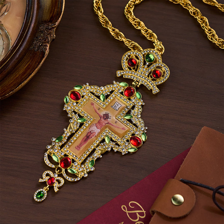 SolaceBeads Pectoral Cross: Ornate Gem-Encrusted Gold &amp; Silver Pendant - Gold - image 1