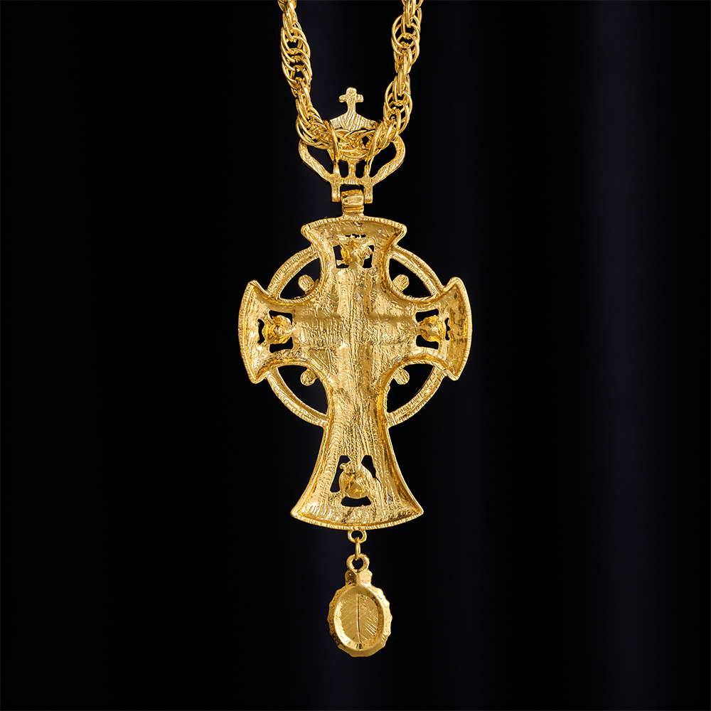 Solacebeads Byzantine Crucifix Pectoral Cross: Ornate Gold Clergy Pendant With Red Crystal Accents - image 4