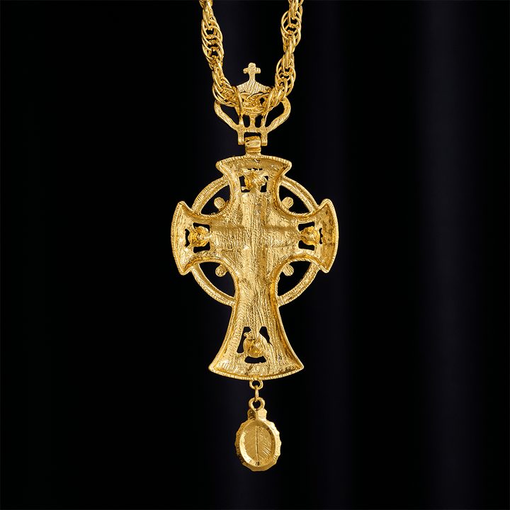 Solacebeads Byzantine Crucifix Pectoral Cross: Ornate Gold Clergy Pendant With Red Crystal Accents - image 4