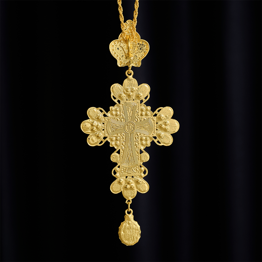 SolaceBeads Ornate Gold Pectoral Cross Necklace , Gem-Encrusted with Enamel Icon - image 3