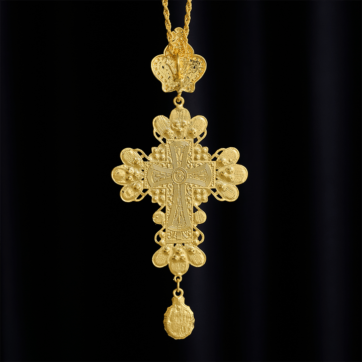 SolaceBeads Ornate Gold Pectoral Cross Necklace , Gem-Encrusted with Enamel Icon - image 3