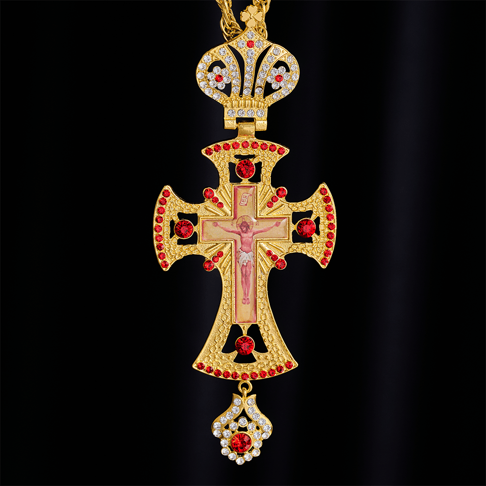 SolaceBeads Pectoral Cross: Gold-Plated Red Crystal Pendant with Sacred Icon Detail - image 5