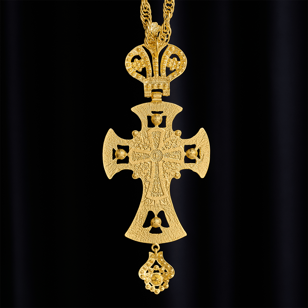 SolaceBeads Pectoral Cross: Gold-Plated Red Crystal Pendant with Sacred Icon Detail - image 6