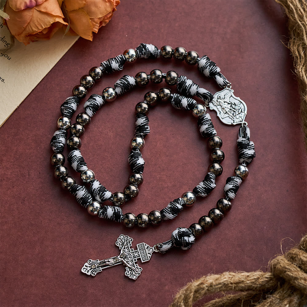 SolaceBeads Durable Paracord Chaplet: Metal Beads with St. Michael & Cross Accents - Silver-Gray - image 0