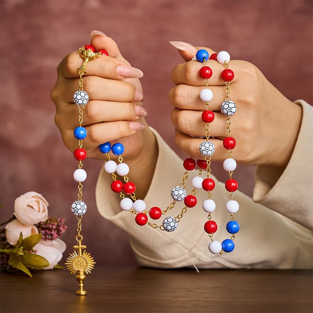 SolaceBeads American Tri-Tone Beaded Sport Rosary With Golden Chalice: For Devotion &amp; Team Pride - image 1