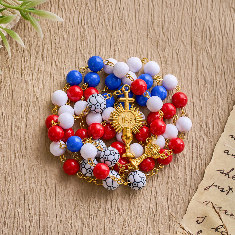 SolaceBeads American Tri-Tone Beaded Sport Rosary With Golden Chalice: For Devotion & Team Pride - Soccer Sport - image 0