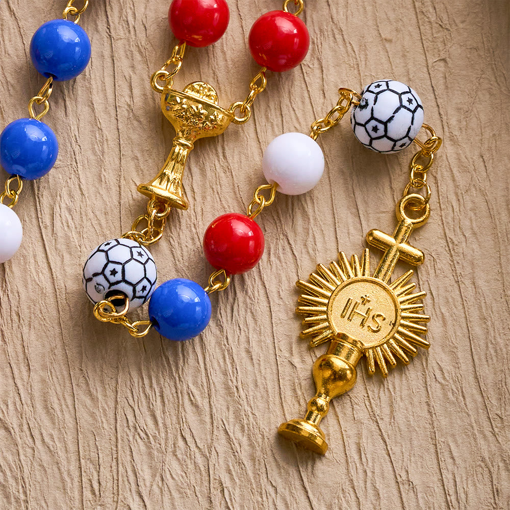 SolaceBeads American Tri-Tone Beaded Sport Rosary With Golden Chalice: For Devotion &amp; Team Pride - image 3