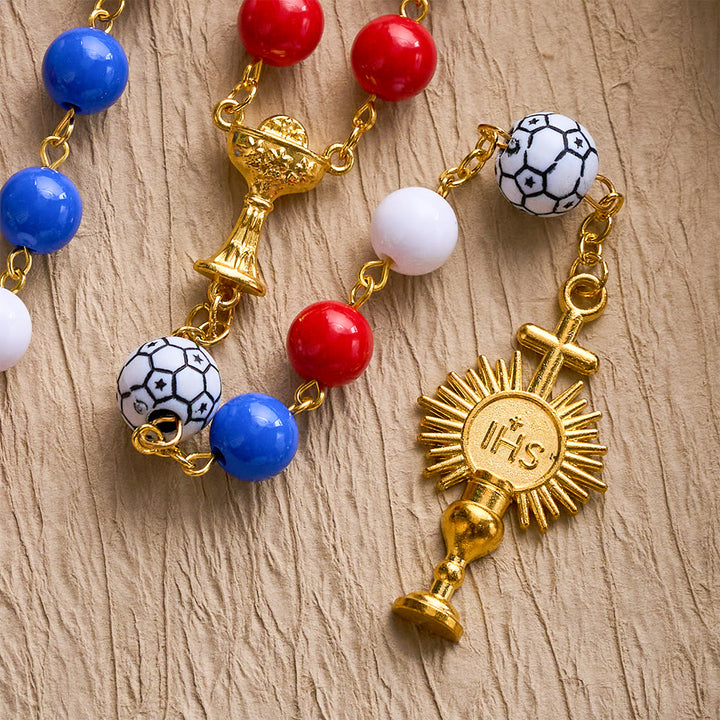 SolaceBeads American Tri-Tone Beaded Sport Rosary With Golden Chalice: For Devotion &amp; Team Pride - image 3