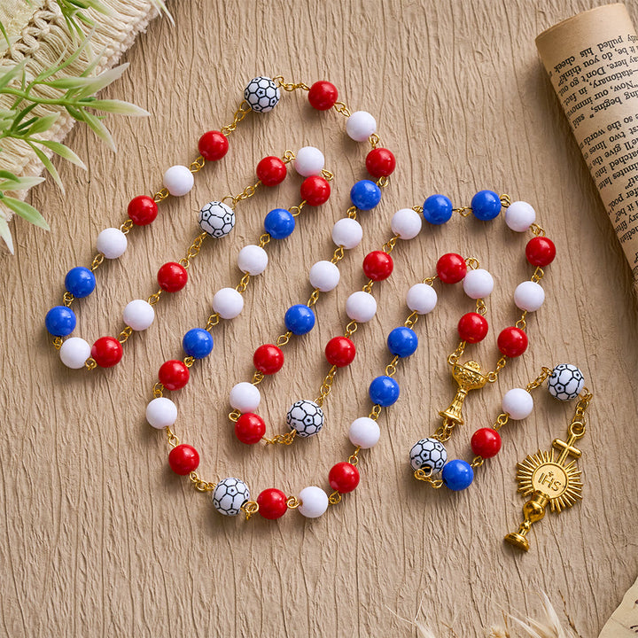 SolaceBeads American Tri-Tone Beaded Sport Rosary With Golden Chalice: For Devotion &amp; Team Pride - image 5