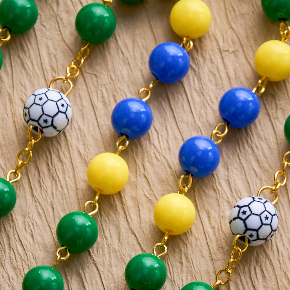 SolaceBeads Inspired Sport Rosary, Green-Yellow-Blue Beads with Soccer Accents &amp; Sacred Chalice Charm - image 5
