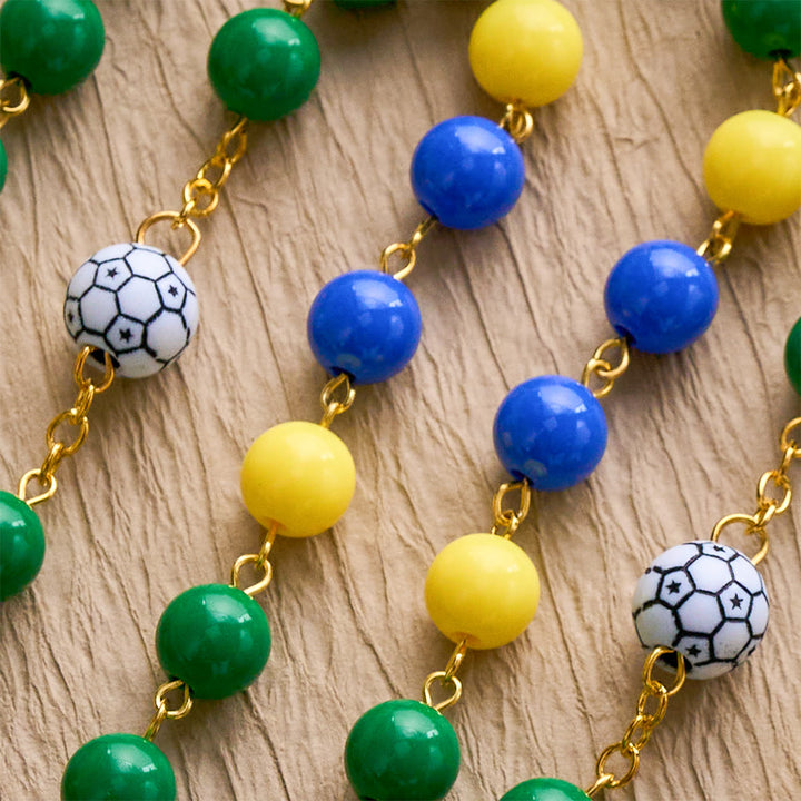 SolaceBeads Inspired Sport Rosary, Green-Yellow-Blue Beads with Soccer Accents &amp; Sacred Chalice Charm - image 5
