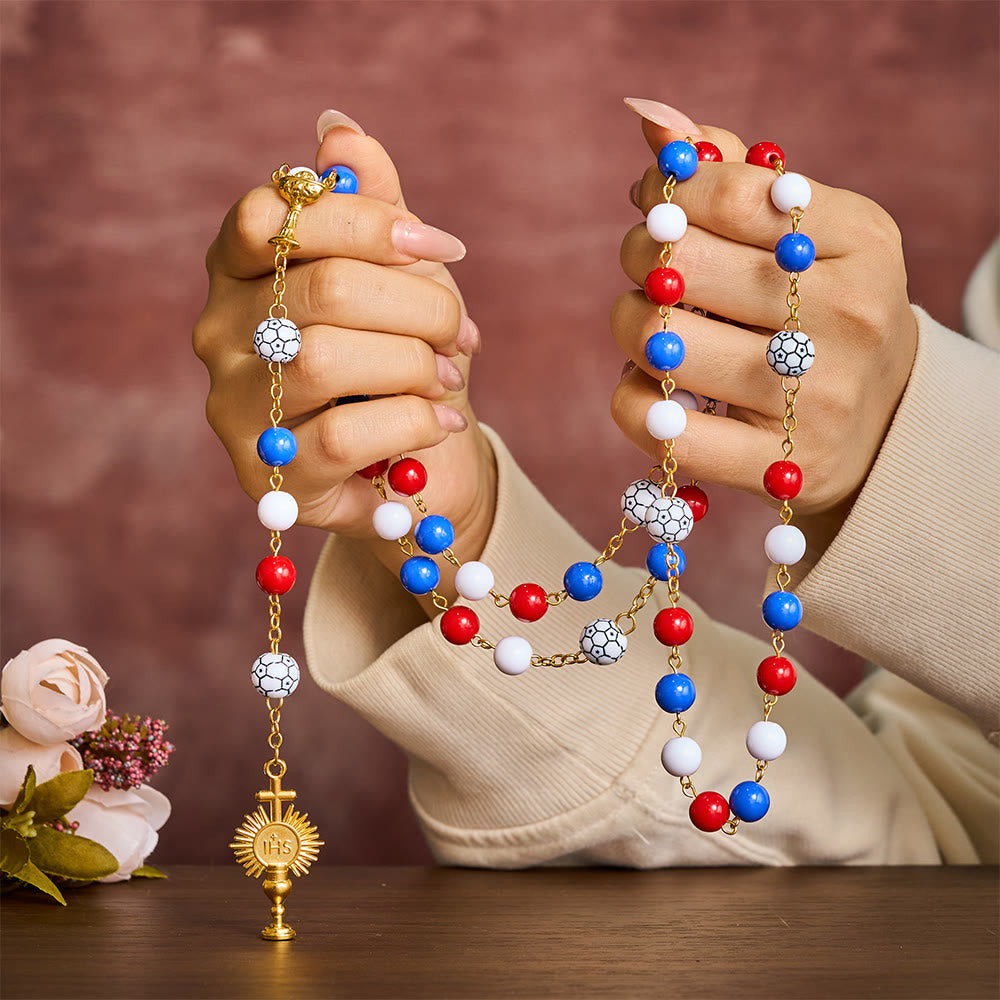 Solacebeads The French Tricolor Beaded Faith Sport Rosary With Golden Chalice: United In Faith - image 1