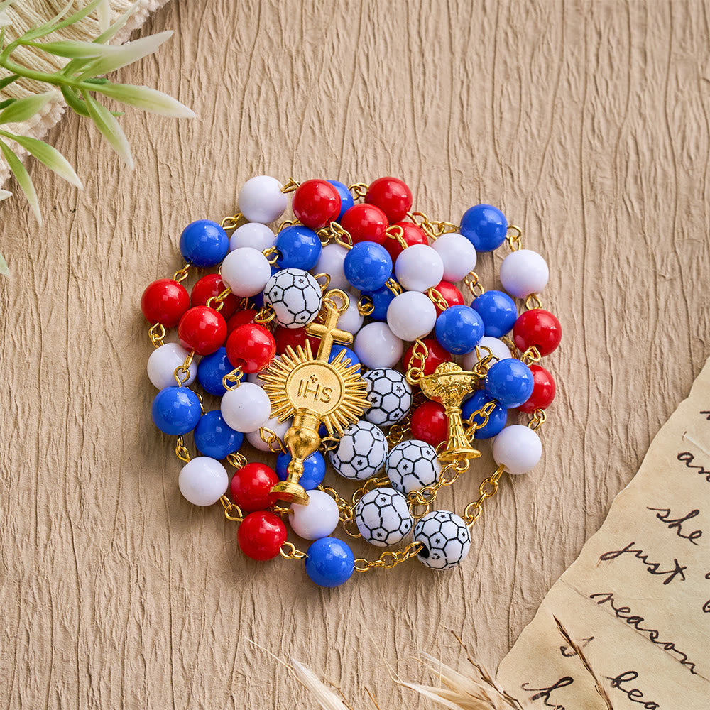 Solacebeads The French Tricolor Beaded Faith Sport Rosary With Golden Chalice: United In Faith - Soccer Sports - image 0
