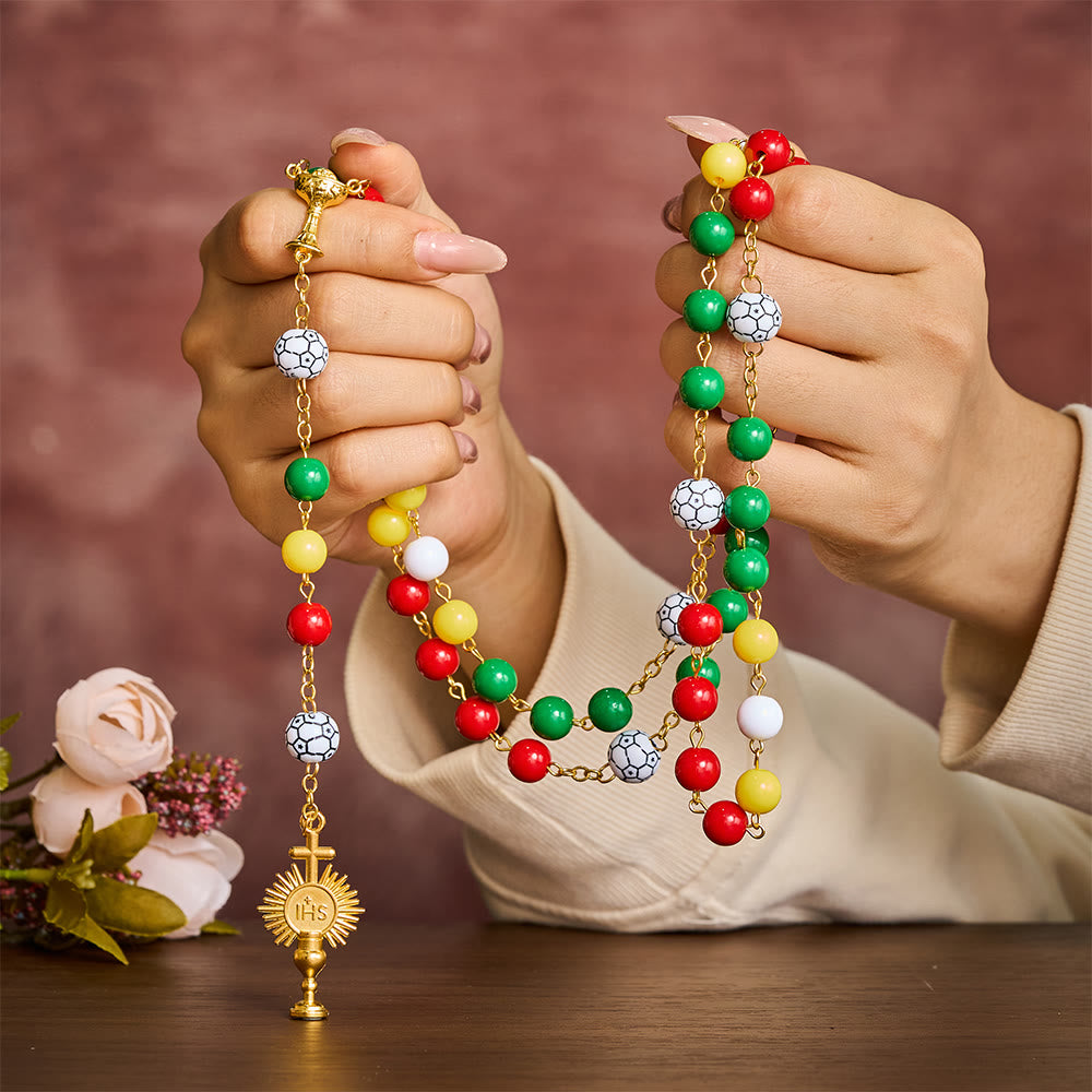 SolaceBeads Multicolor Sport Rosary——Unity Inspired Beaded Design with Soccer Accents &amp; Sacred Details - image 1