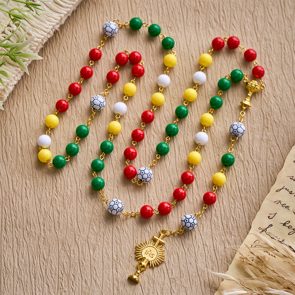 SolaceBeads Multicolor Sport Rosary——Unity Inspired Beaded Design with Soccer Accents &amp; Sacred Details - image 3