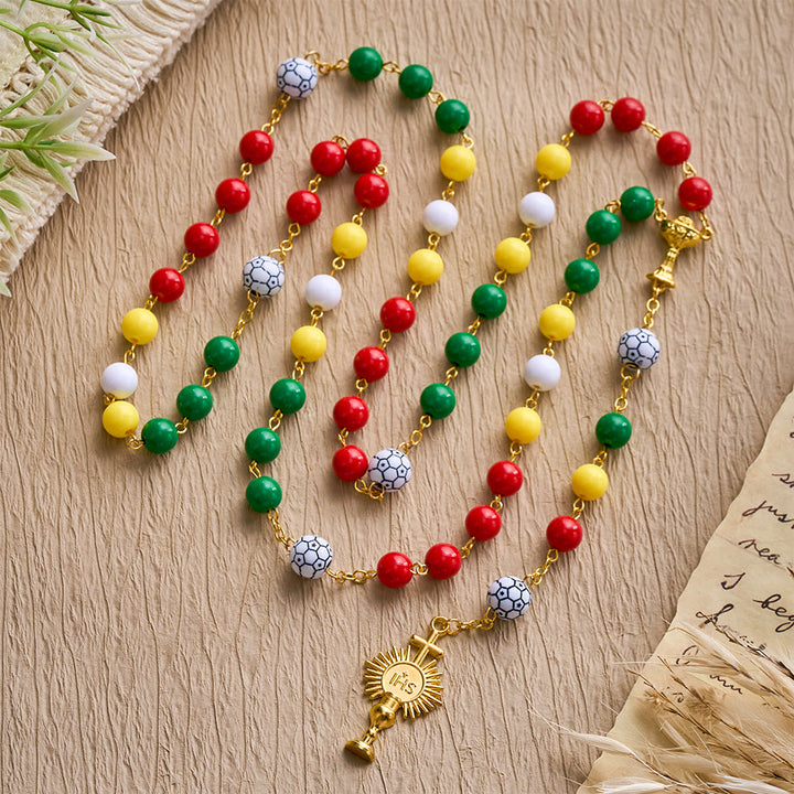 SolaceBeads Multicolor Sport Rosary——Unity Inspired Beaded Design with Soccer Accents &amp; Sacred Details - image 3