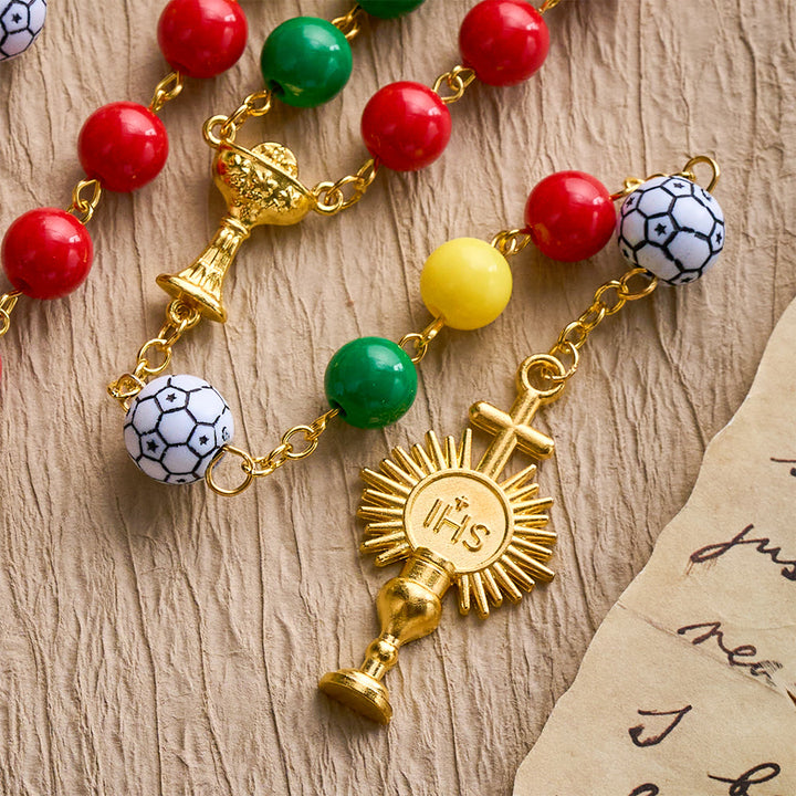 SolaceBeads Multicolor Sport Rosary——Unity Inspired Beaded Design with Soccer Accents &amp; Sacred Details - image 6