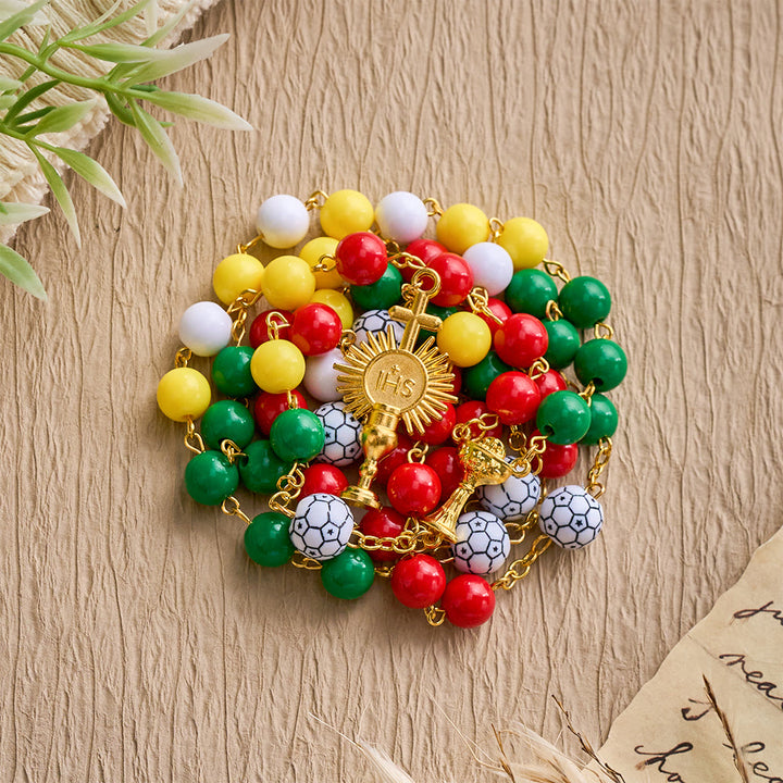 SolaceBeads Multicolor Sport Rosary——Unity Inspired Beaded Design with Soccer Accents &amp; Sacred Details - Soccer Sport - image 0