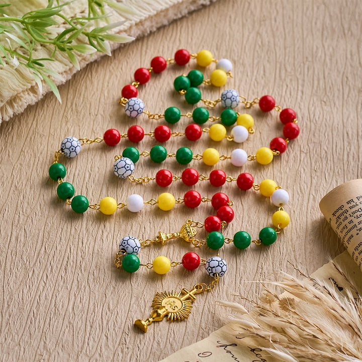 SolaceBeads Multicolor Sport Rosary——Unity Inspired Beaded Design with Soccer Accents &amp; Sacred Details - image 8