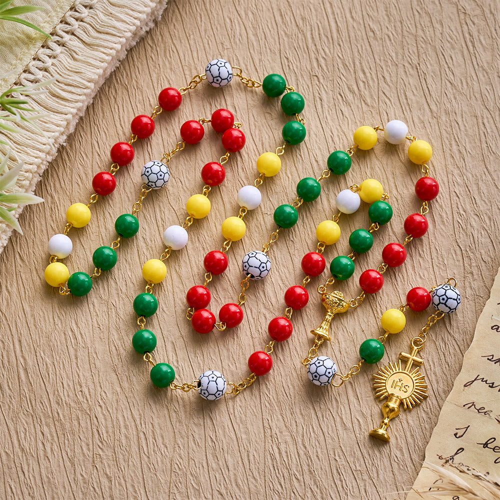 SolaceBeads Multicolor Sport Rosary——Unity Inspired Beaded Design with Soccer Accents &amp; Sacred Details - image 7