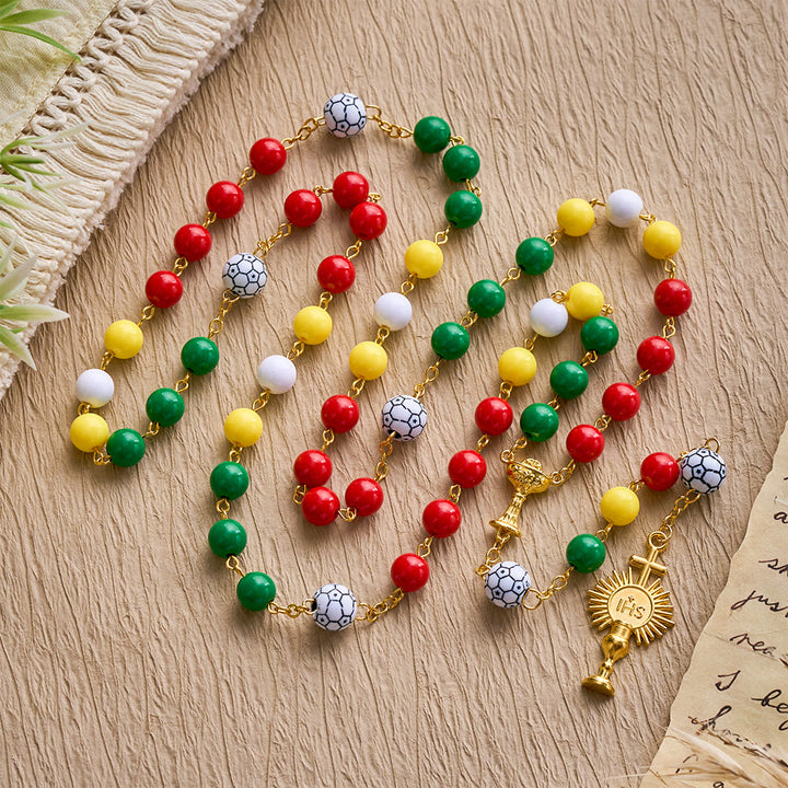SolaceBeads Multicolor Sport Rosary——Unity Inspired Beaded Design with Soccer Accents &amp; Sacred Details - image 7