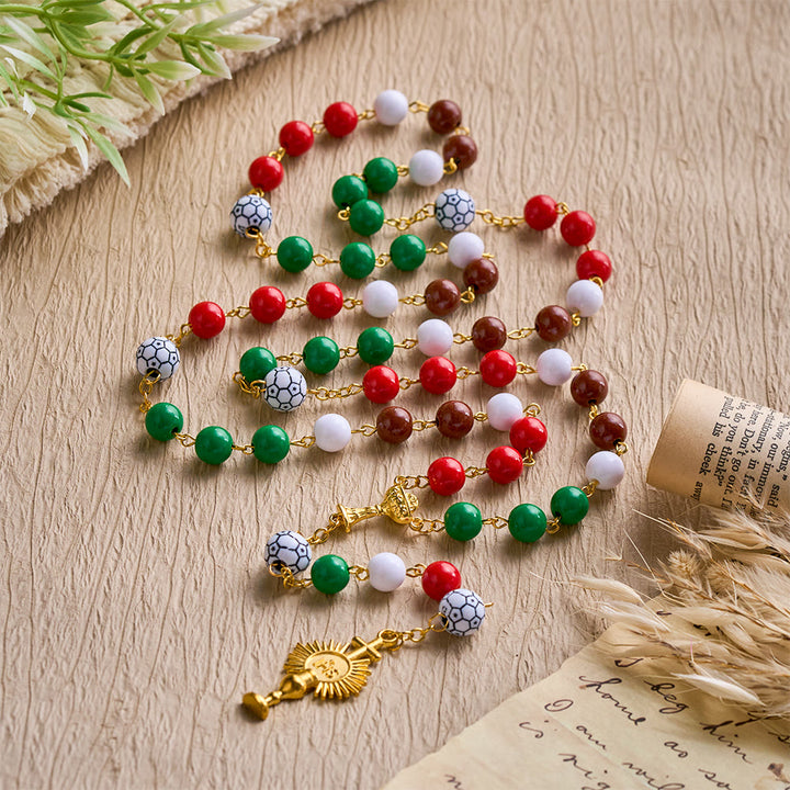 SolaceBeads Sport Rosary: Vibrant Passion Beads in Red, Green, Brown &amp; White with Soccer &amp; Chalice Charm - image 8