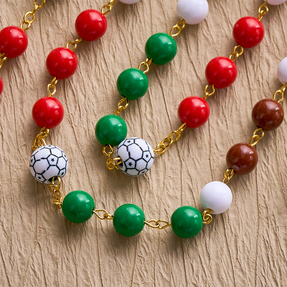 SolaceBeads Sport Rosary: Vibrant Passion Beads in Red, Green, Brown &amp; White with Soccer &amp; Chalice Charm - image 5