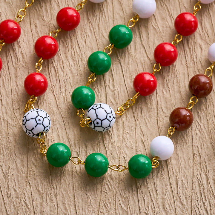 SolaceBeads Sport Rosary: Vibrant Passion Beads in Red, Green, Brown &amp; White with Soccer &amp; Chalice Charm - image 5